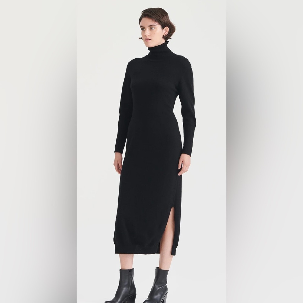 NWT!  NAADAM signature cashmere turtleneck midi dress - black - size L